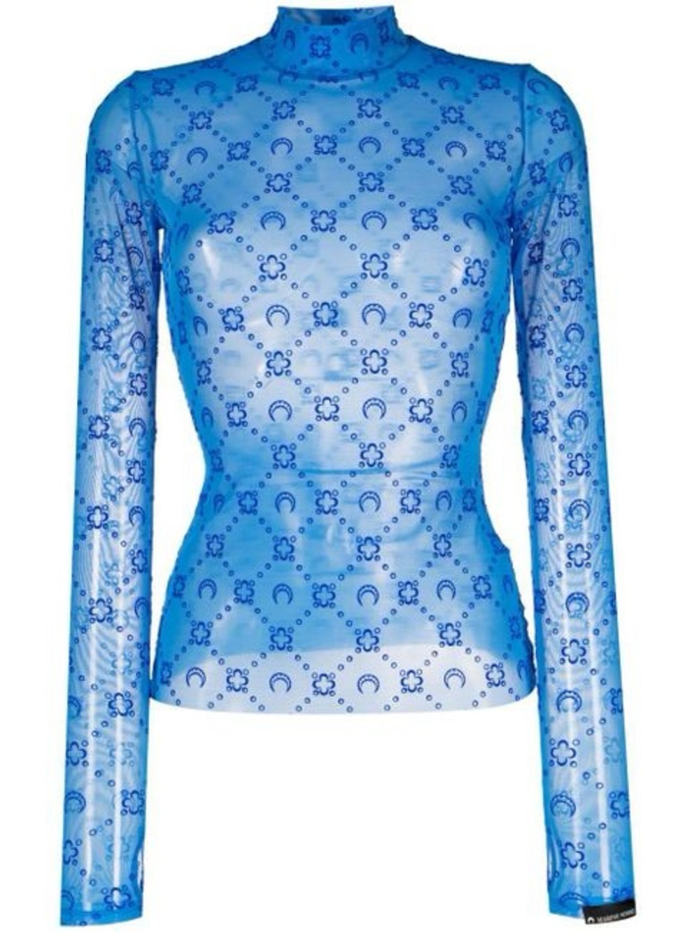 Marine Serre Electric Blue Crescent & Floral Mesh Long-Sleeve Top